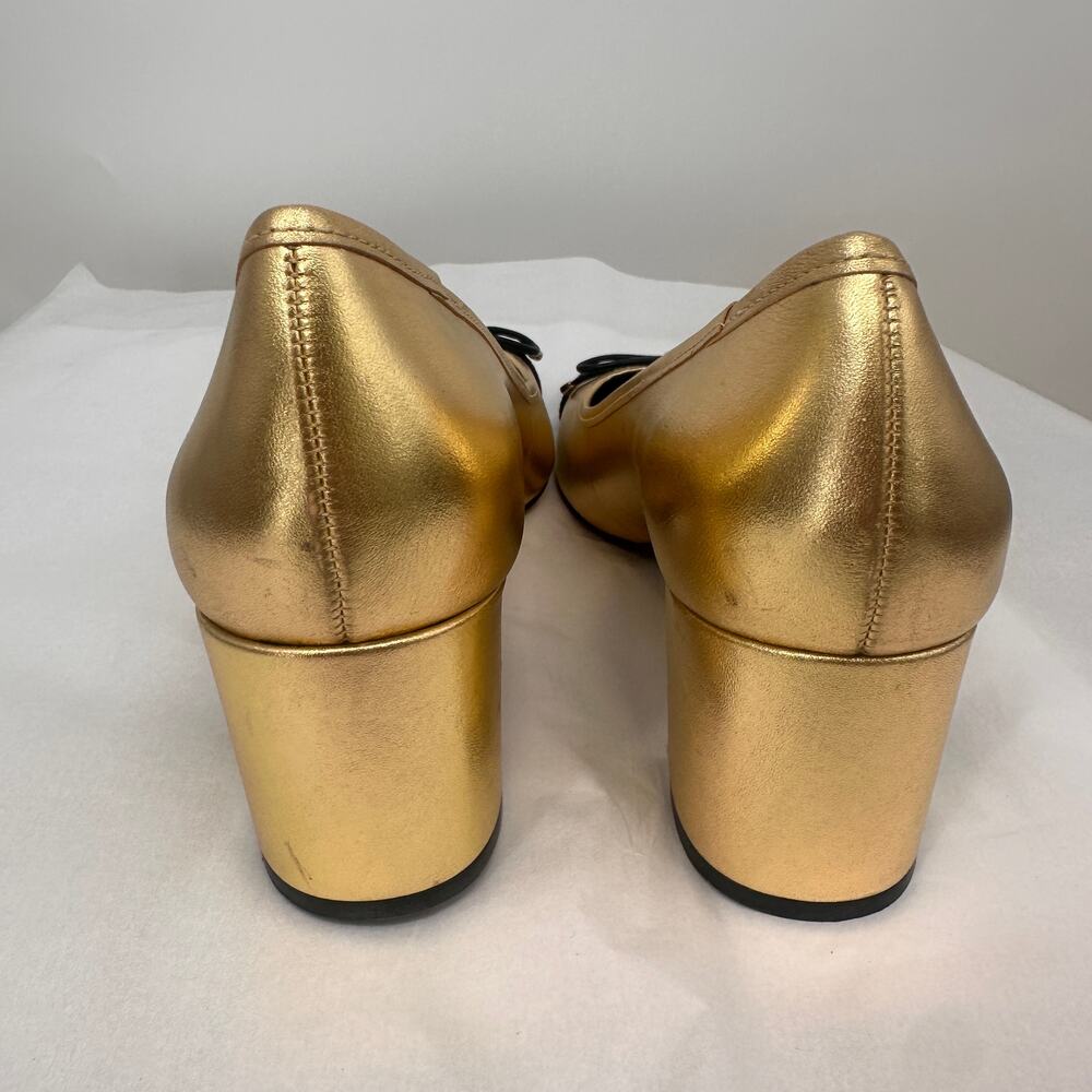 SCHUTZ New in Box Evereve Arissa Block Cap Toe Heel in Black & Gold / // 10 - Picture 7 of 10